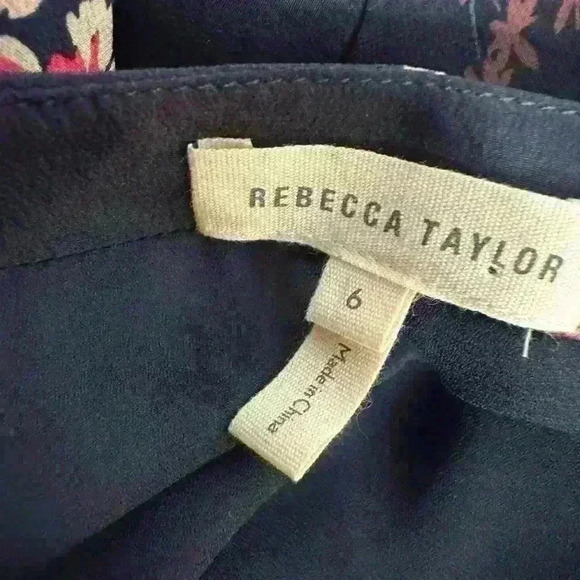 Rebecca Taylor Silk Navy Blue Floral Dress size 6 - Picture 3 of 7